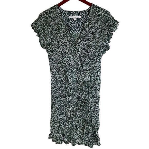 Veronica Beard Womens Marla Silk Floral Ruched Ruffled Mini Dress Green Size 8